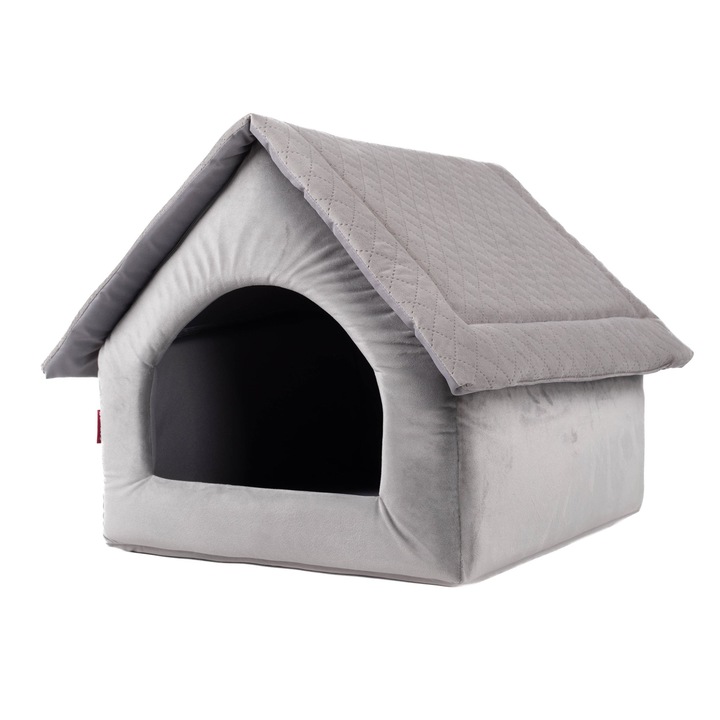 BoutiqueZOO, Pat pentru caini si pisici, M 40 x 33 x 33 cm, gri, imitatie de piele de caprioara