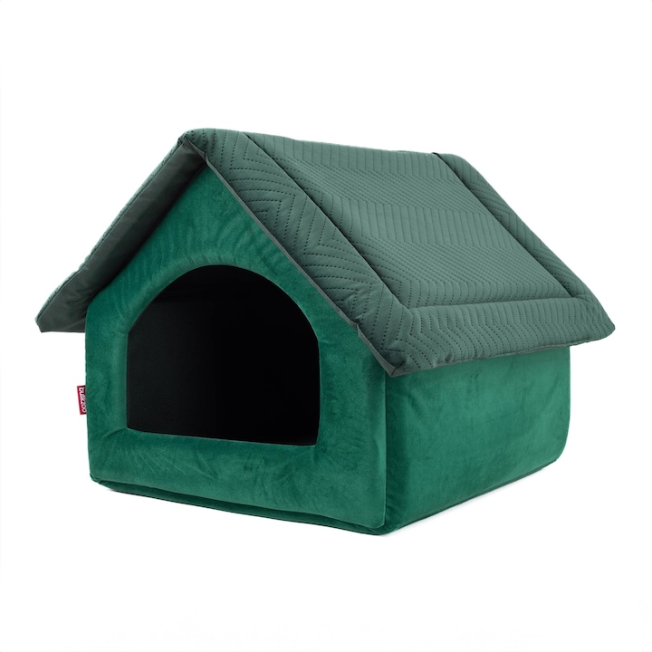 BoutiqueZOO, Pat pentru caini si pisici, M 40 x 33 x 33 cm, verde, imitatie de piele de caprioara