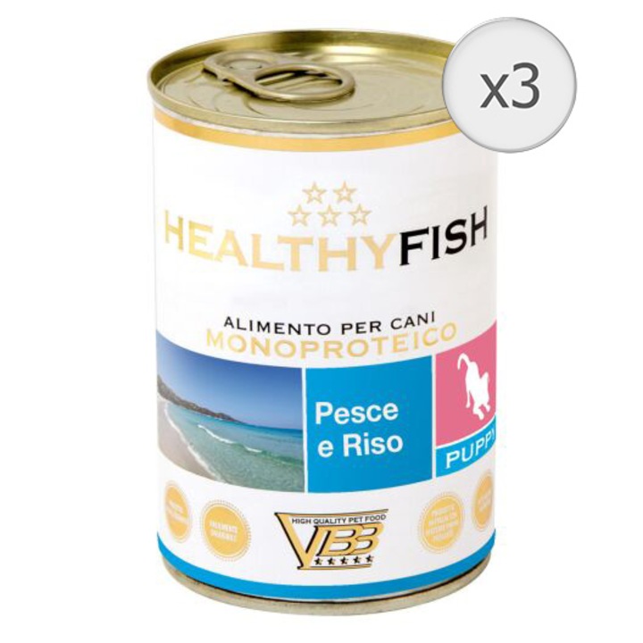 Healthy Fish Monoprotein nedves kutyaeledel, kölyök kutyák részére, hal és rizs, 3 x 400 g