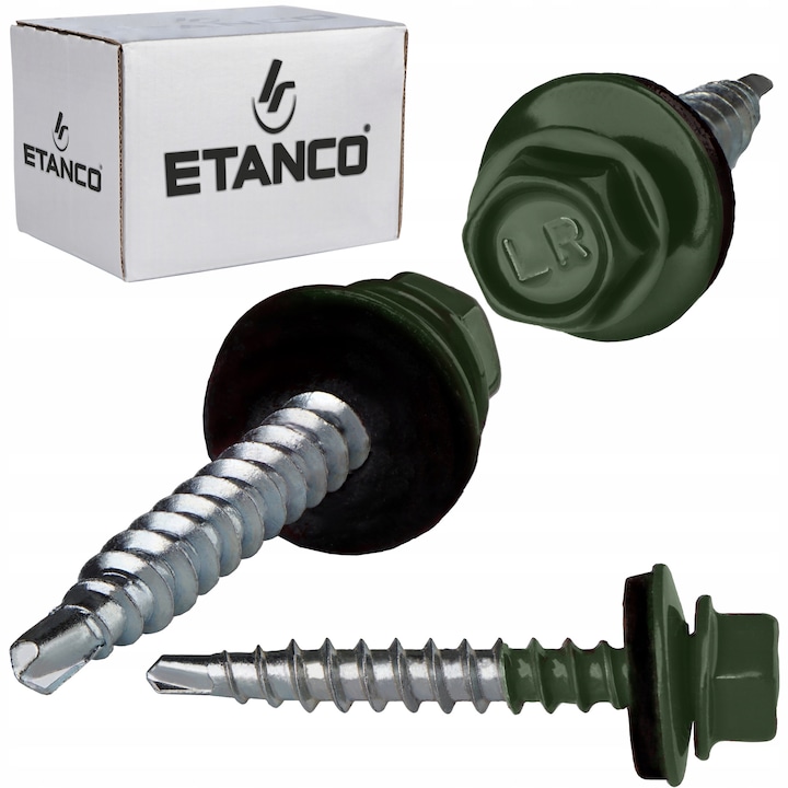 Set 250 Suruburi autoforante 4,8x35 mm, RAL 6020, cu saiba, pentru metal si tabla, Etanco