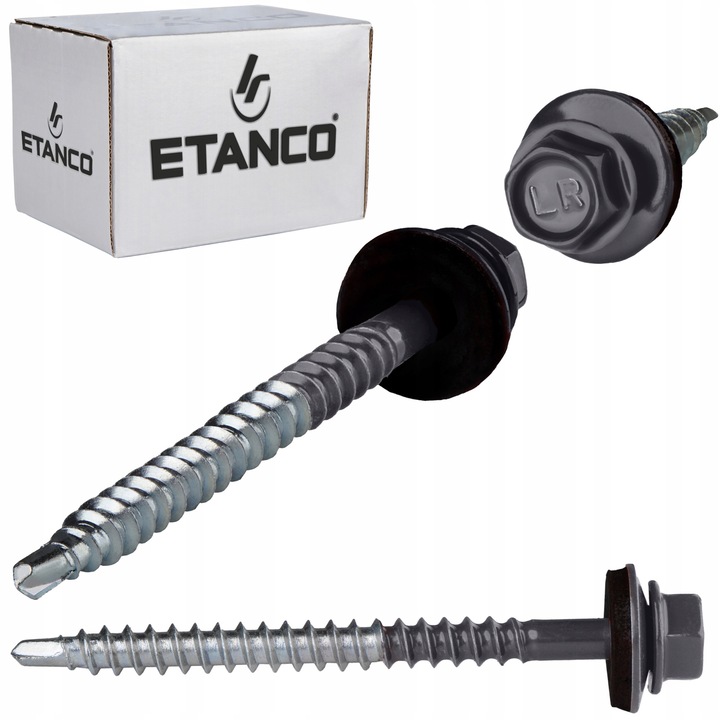 250 db-os önfúró csavar készlet alátéttel, fémlemezhez és fához, Etanco - 4,8x60 mm - RAL 7024