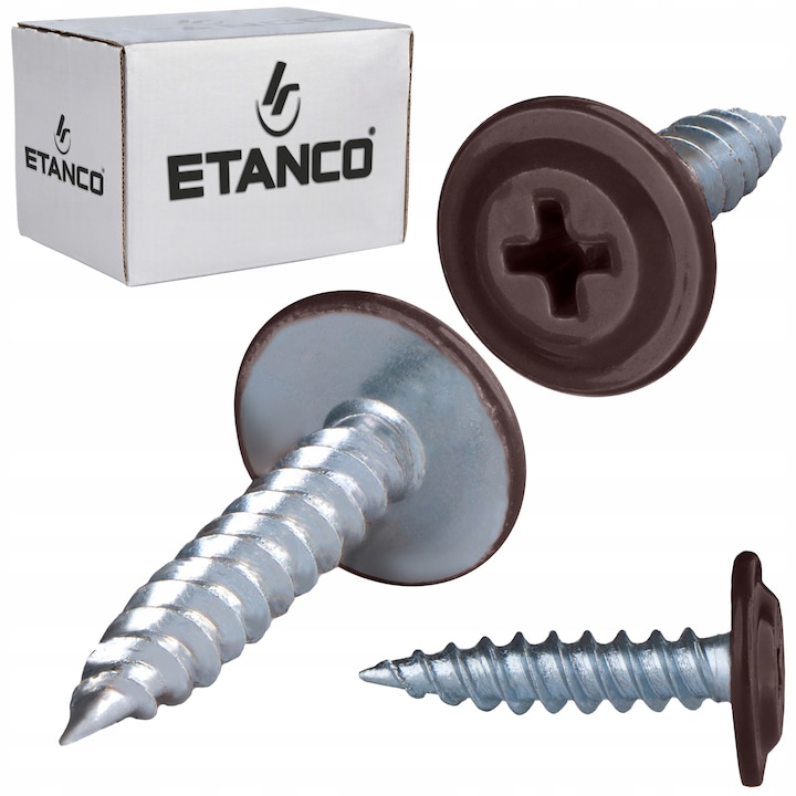 Set 250 Suruburi autofiletante, 4,2x19mm RAL 8017, cu saiba, pentru tabla si lemn, Etanco GM-S