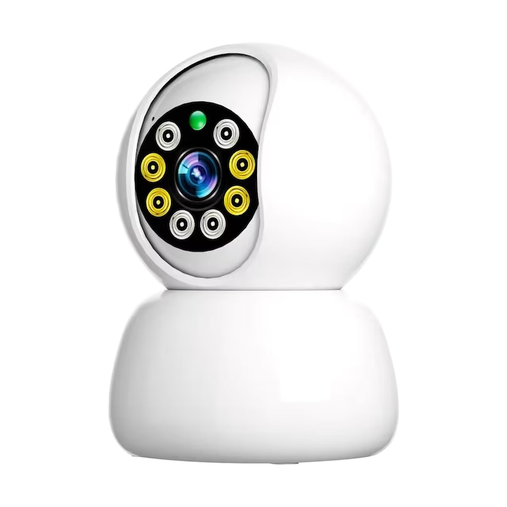 Babafigyelő és vezeték nélküli audio-video kamera babafelügyelethez, weirsuky™, Tuya alkalmazás, LED-ek, 355°-os elforgatás, éjszakai látás szín, érzékelő és mozgás/hangriasztás, kétirányú hang, fehér