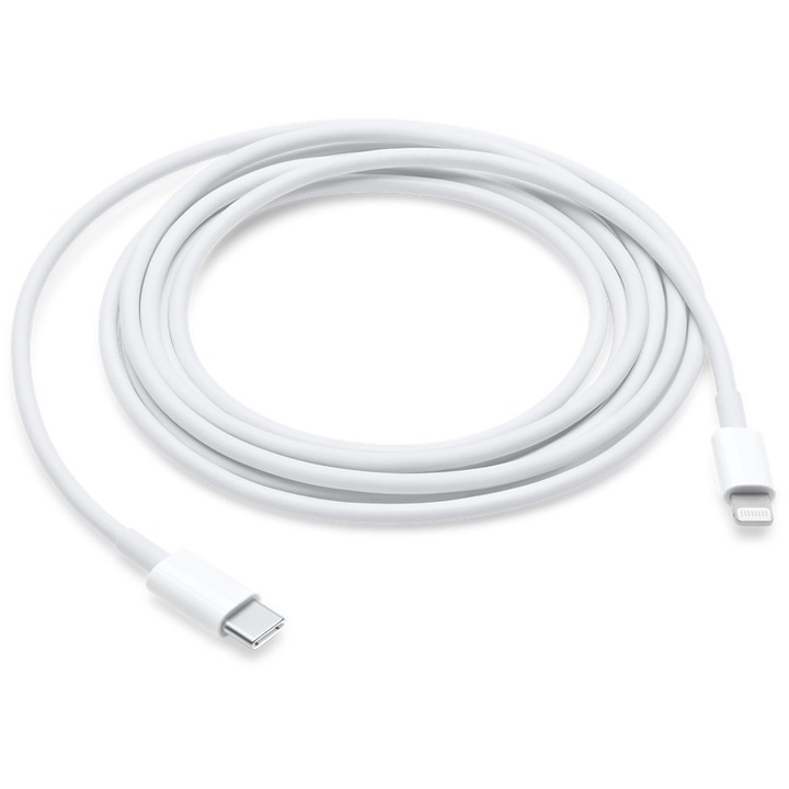 Кабел за данни и зареждане Co2, Бързо зареждане Lightning USB-C, За iPhone 5 / 6 / 7 / 8 / X / XS / XR / SE / 11 / 12 / 13 / 14 / Plus / Pro / Max, 2 м, Бял