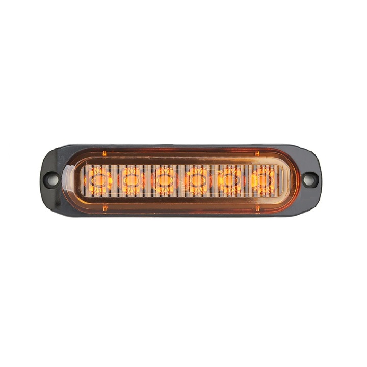 Lampa de semnalizare de urgenta cu 6 LED-uri, 12-24V, potrivita pentru asistenta rutiera, platforme si vehicule de ajutor, galbena, 112 x 29 mm