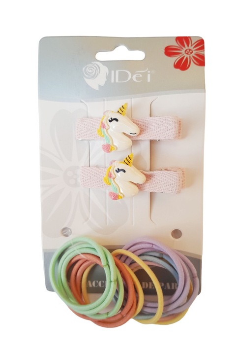 16 db-os hajgumi készlet 2 db csipesszel lófarokkal, 5 cm, rózsaszín, 51BJ