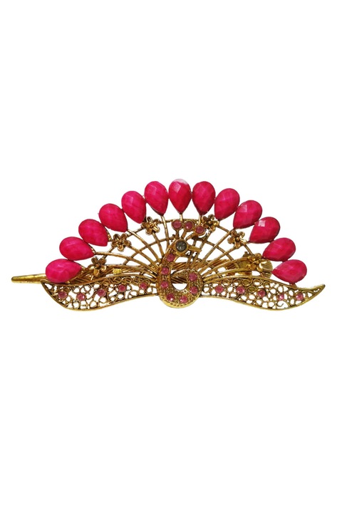 Páva alakú hajcsat, Vintage, 12 cm, Rózsaszín, 67BJ