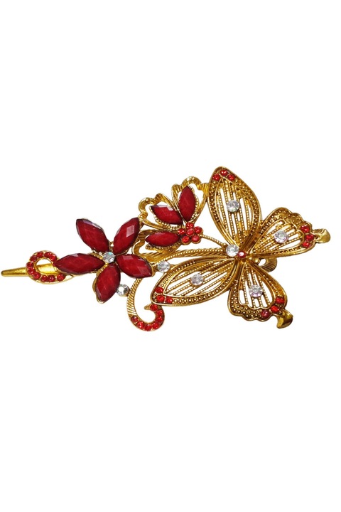 Clama de par in forma de Fluture, Vintage, 13 cm, Rosu, 73BJ