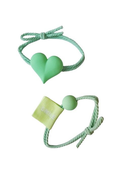 Set 2 elastice de par in forma de inima, 8 cm, Verde, 27BJ