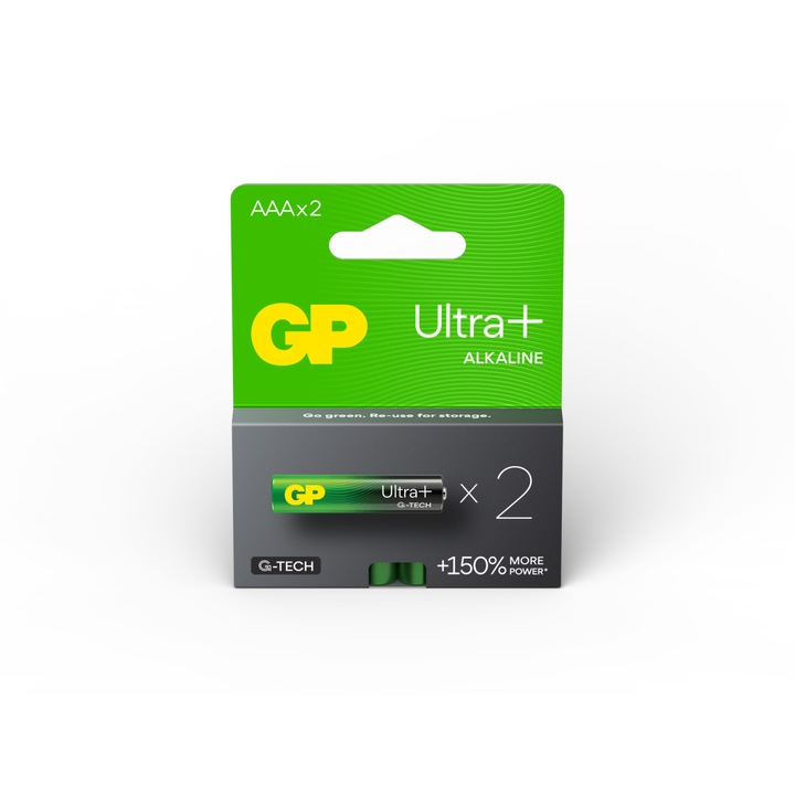 GP Batteries Elemek, Ultra+ Alkaline AAA (LR03) 1,5V alkáli, buborékfólia 2 db
