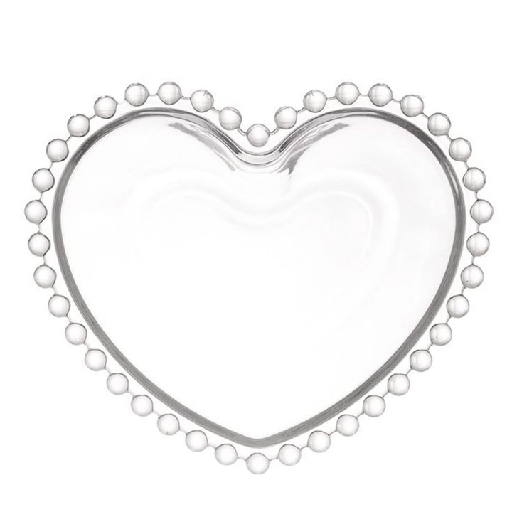 Bol de sticla elegant in forma de inima Pufo Heart pentru servire alune, fistic, bomboane, gustari, 16 cm
