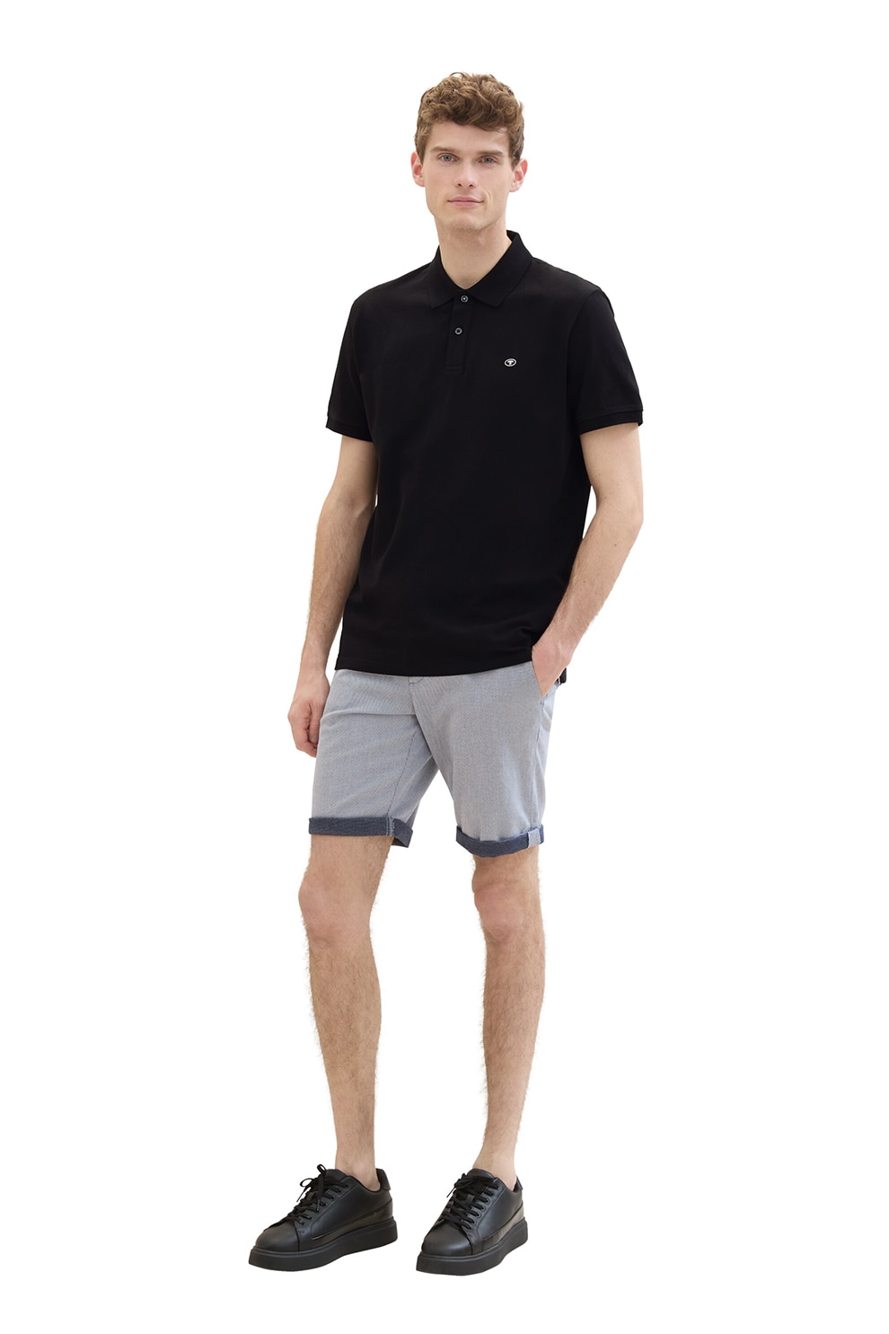 Tom Tailor, Pantaloni chino slim fit cu buzunare, Alb, Albastru inchis, 33