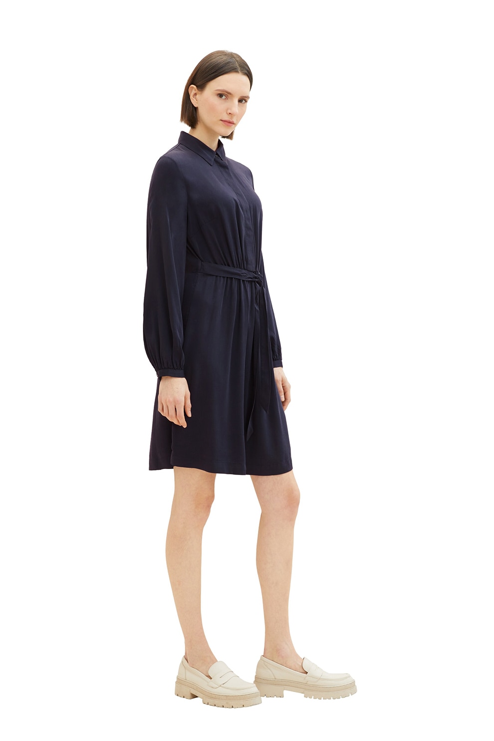 Tom Tailor, Rochie-camasa cu cordon in talie, Albastru ultramarin, 38