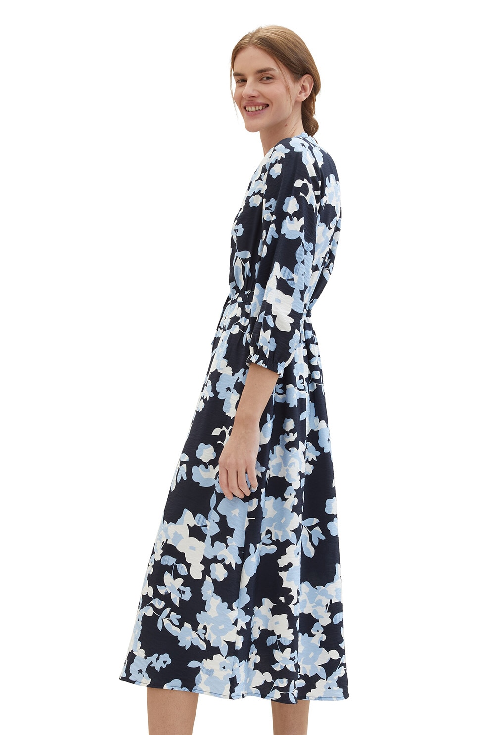 Tom Tailor, Rochie midi cu model si cordon, Albastru, 38
