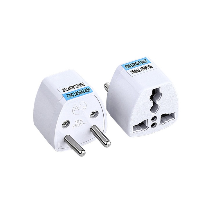 Adaptor de priza europeana, Plastic, 10A, 250V, Alb