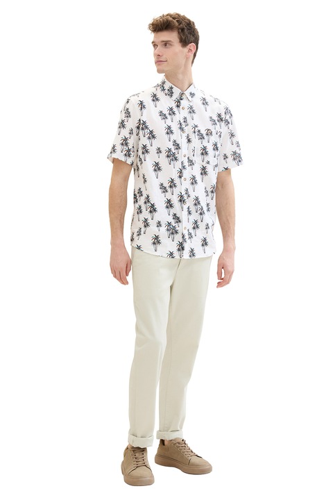 Tom Tailor, Rövid ujjú lentartalmú ing absztrakt mintával, Törtfehér/Kék