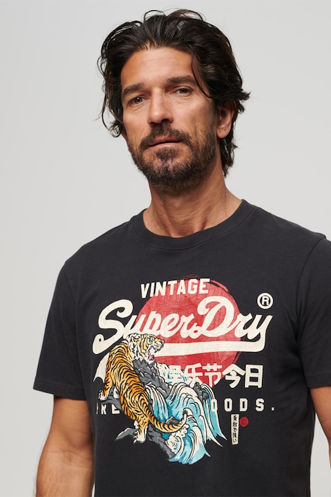 SUPERDRY, Свободна памучна тениска Tokyo, Червен/Мръснобял/Черен