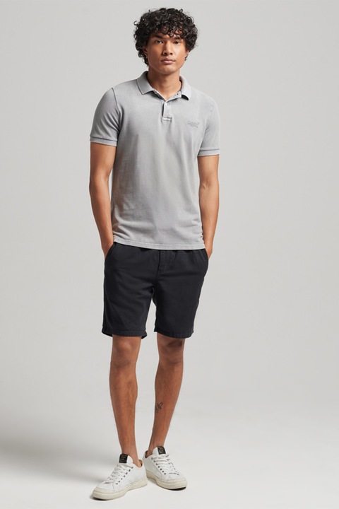 Superdry & Co, Памучна тениска Vintage Destroy с яка, Сив, L