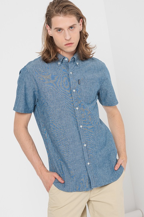 Superdry & Co, Camasa din chambray cu buzunar pe piept, Albastru melange, S