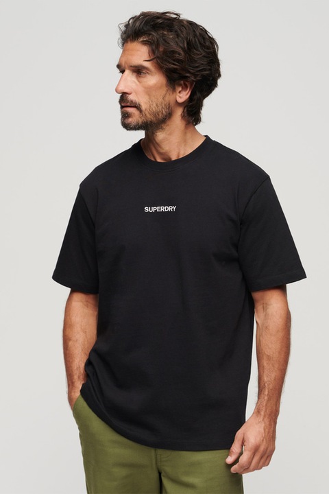 Superdry & Co, Tricou lejer cu logo brodat, Negru