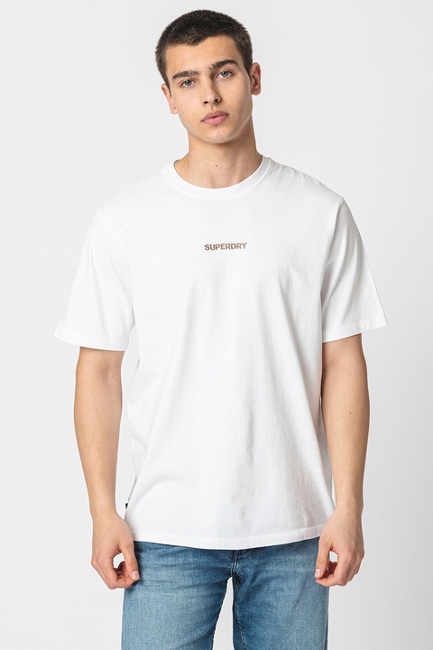 Superdry & Co, Tricou lejer cu logo brodat, Alb