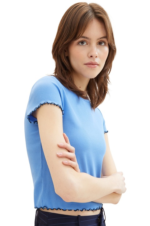 Tom Tailor, Tricou crop striat, Albastru pastel