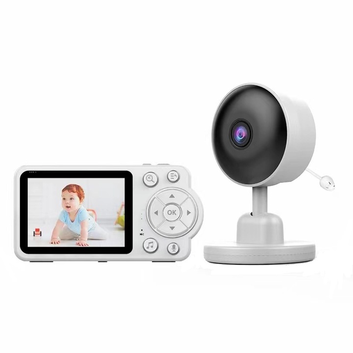 Baby Monitor wireless pentru supraveghere audio video bebelusi, ecran 2,8 inch HD, functie interfon, vizualizare zi si noapte, raza 300m, mod ECO, zoom digital 2X/4X, senzor temperatura, detectare plans, cantece de leagan, baterie puternica 2600mAh