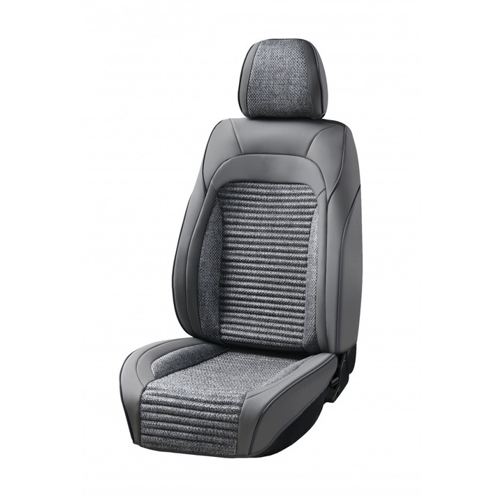 Комплект универсални калъфи за предни/задни автомобилни седалки сива екологична кожа със сив плат 12 бр.