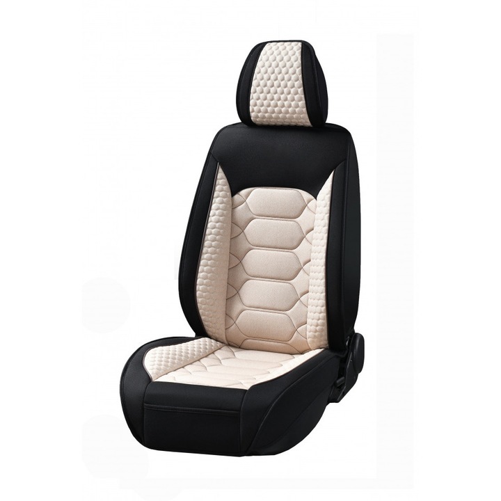 Комплект универсални калъфи за автомобилни седалки черен плат с кремаво предно-задно 12 бр