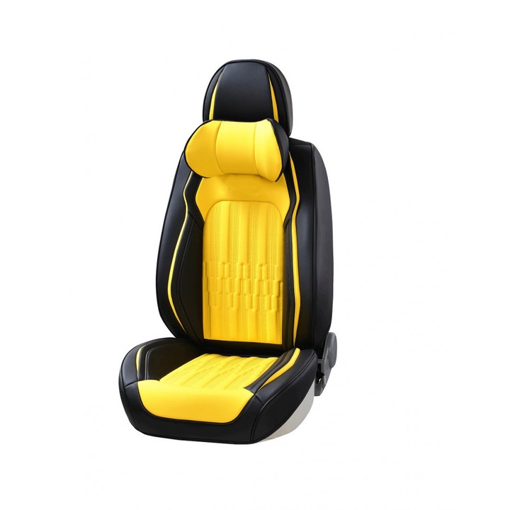 Комплект универсални калъфи за автомобилни седалки жълта и черна екологична кожа предно-задно 12 броя
