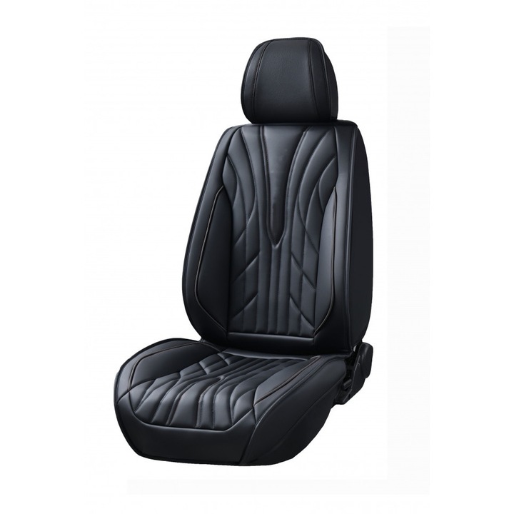 Комплект универсални калъфи за автомобилни седалки предно-задно черна екологична кожа 12 броя