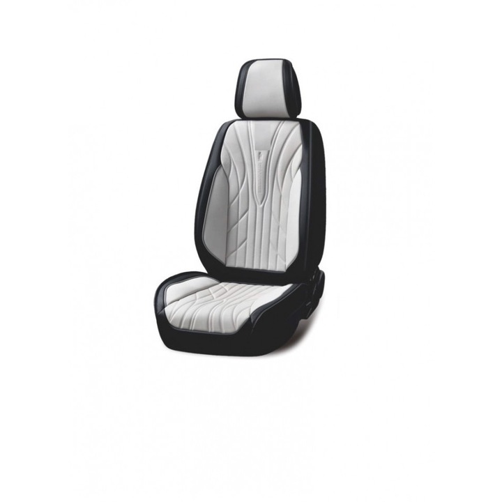 Set huse scaune auto universale, fata-spate, piele ecologica negru cu gri, 12 piese