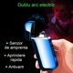 Bricheta electrica, reincarcabila, cu cablu USB, fara gaz, senzor de amprenta, dublu arc electric, afisaj LED nivel baterie, antivant, incandescenta, usoara si portabila, cutie cadou, Albastru, OptimStar®