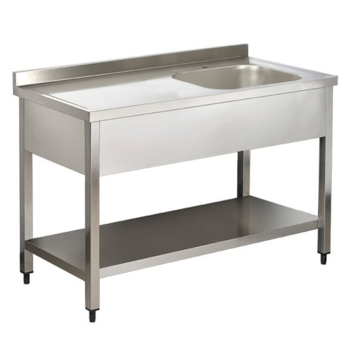 Spalator inox cu 1 cuva pe partea dreapta cu picurator si polita inferioara, JustInox, 1800x700x850 mm