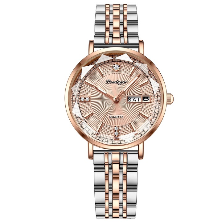 Ceas dama Delis, Poedagar CS1371, otel inoxidabil, argintiu-rose gold, cadran crem