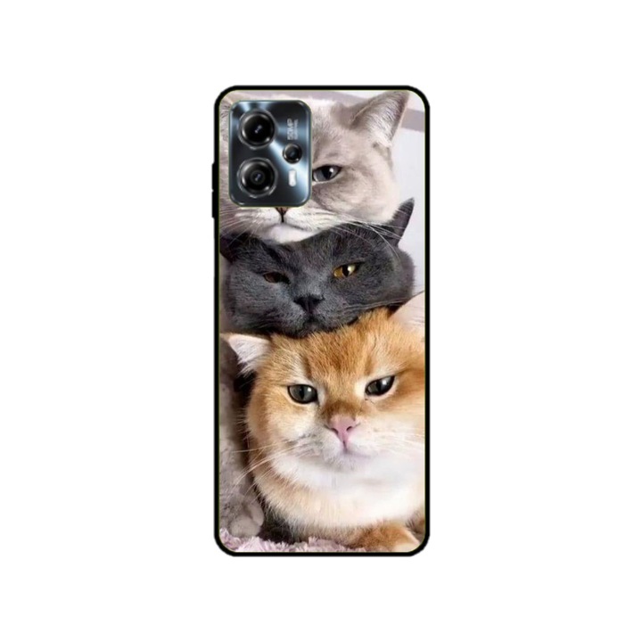 Husa personalizata HQPrint si Folie de Silicon pentru Motorola Moto G13, model Cats, multicolor, S1D1M0116