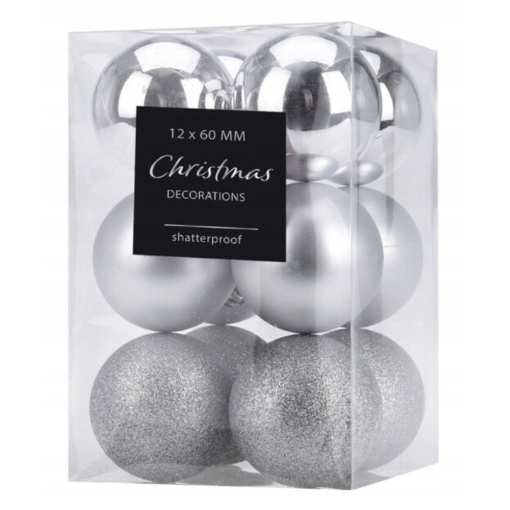Globuri de Craciun, Koopman, Plastic, 6cm, Argintiu