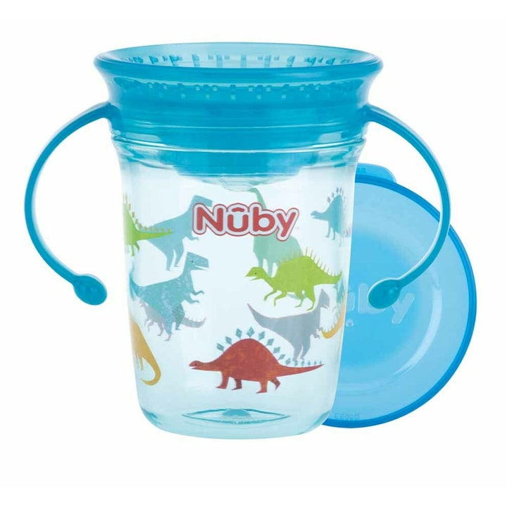Чаша Nuby, с дръжки, 360 градуса, Изработена от екологичен материал тритан, Устойчивост, 240 мл, 6 месеца+, Синя