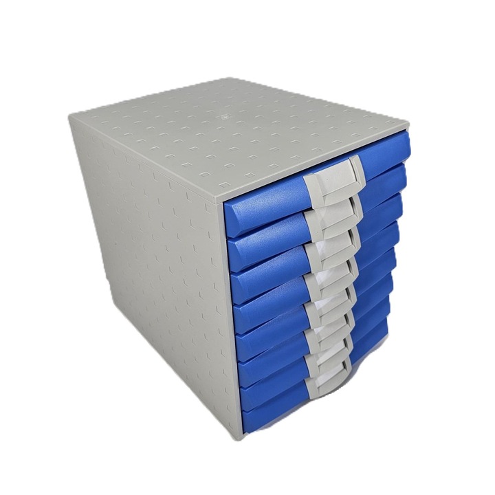 Кутия органайзер System Office, 8 затворени чекмеджета, пластмаса, синя, 387x284x338 mm