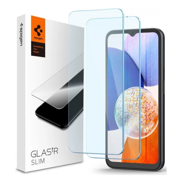 Spigen slim képernyővédő üveg 2db, 2.5d, tokbarát, ultravékony, 0.2mm, extra karcálló, 9h, átlátszó, kompatibilis: Samsung Galaxy A25 5G, SM-A256, / Galaxy A15 5G, SM-A156, / Galaxy A15 4G, SM-A155