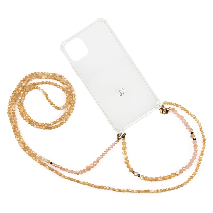 Калъф за телефон с кабел, Jlove, Съвместим с Iphone 13 Pro, Прозрачен/Златен