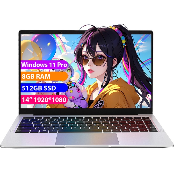 Лаптоп с процесор Intel® Celeron® N4120, Windows 11 Pro, 8GB RAM, 512GB SSD, 1920*1080 Full HD, Intel® UHD Graphics 600, сребрист