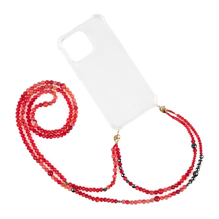 Husa de telefon cu snur, Jlove, Compatibila cu Samsung Galaxy S22 Ultra, Transparent/Rosu