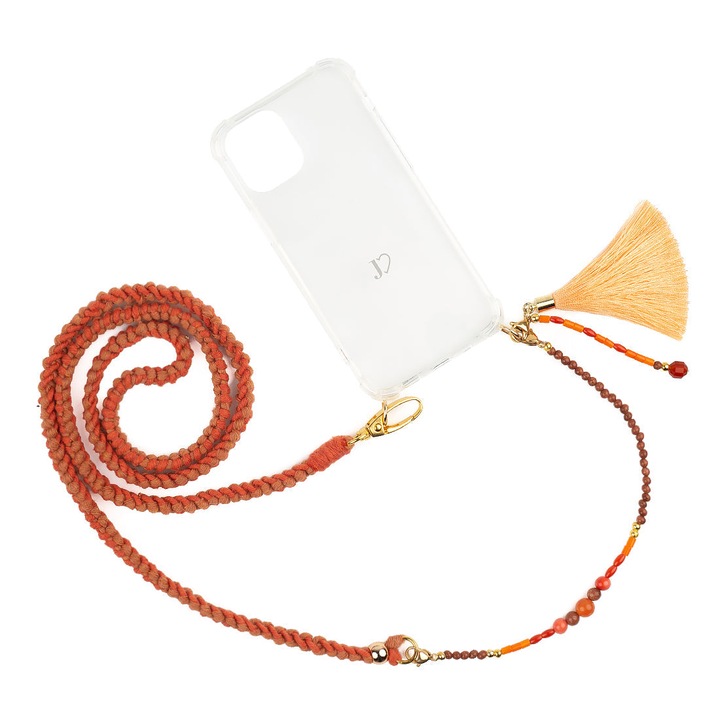 Husa telefon cu lant, Jlove, Compatibil cu Samsung Galaxy S22 Ultra, Transparent/Portocaliu