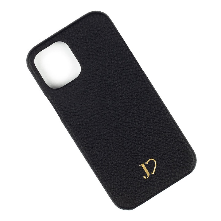 Калъф за телефон с верижка, Jlove, Естествена кожа, Съвместим с iPhone 12/12 Pro, Черен/Златен