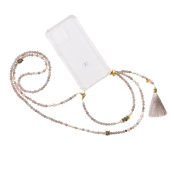 Husa telefon cu lant, Jlove, Compatibil cu iPhone 13 Pro Max, Transparent/Bej