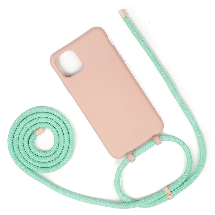 Husa cu snur pentru iPhone 13 mini, Jlove, Silicon, Roz/Verde