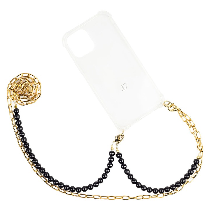 Husa telefon cu lant, Jlove, Compatibil cu Samsung Galaxy S22, Transparent/Auriu