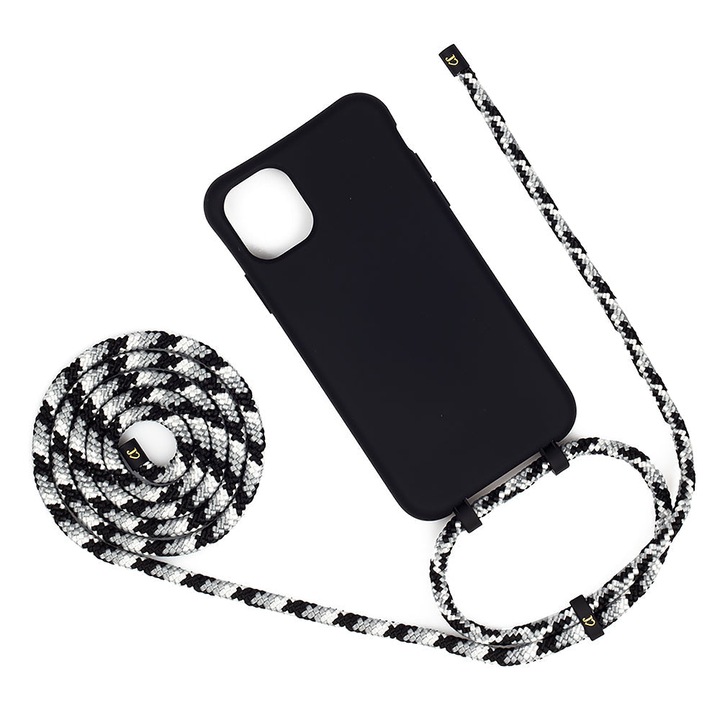 Husa telefon cu lant, Jlove, Compatibil cu iPhone 13 Mini, Negru/Alb