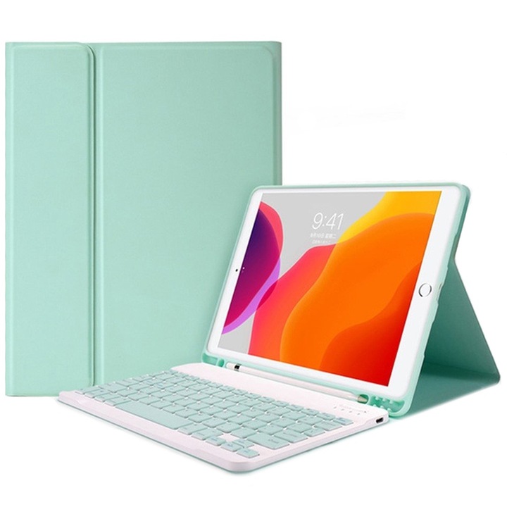 Husa cu tastatura pentru iPad 7/8/9 10.2 2021 / 2020 / 2019, XGSM, Verde
